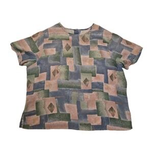 Vintage 90s Print Silk Shell Top Pastel Retro Art To Wear Couch Womens XL